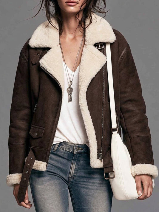 DarkBrown Faux Shearling Aviator Jacket