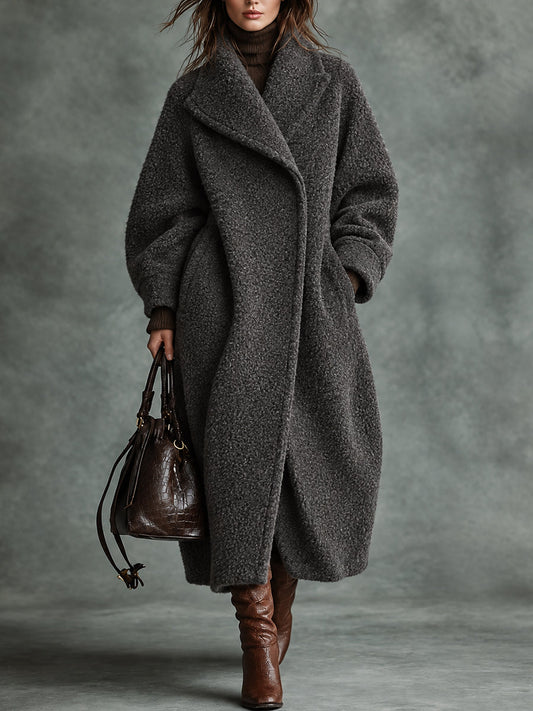DarkGrey Faux Wool Oversized Long Coat