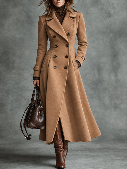 Camel Double Breasted Long Coat