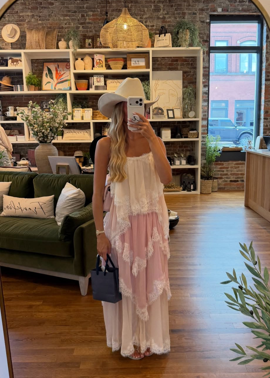 Pink Lace Boho Maxi Dress - boutique interior