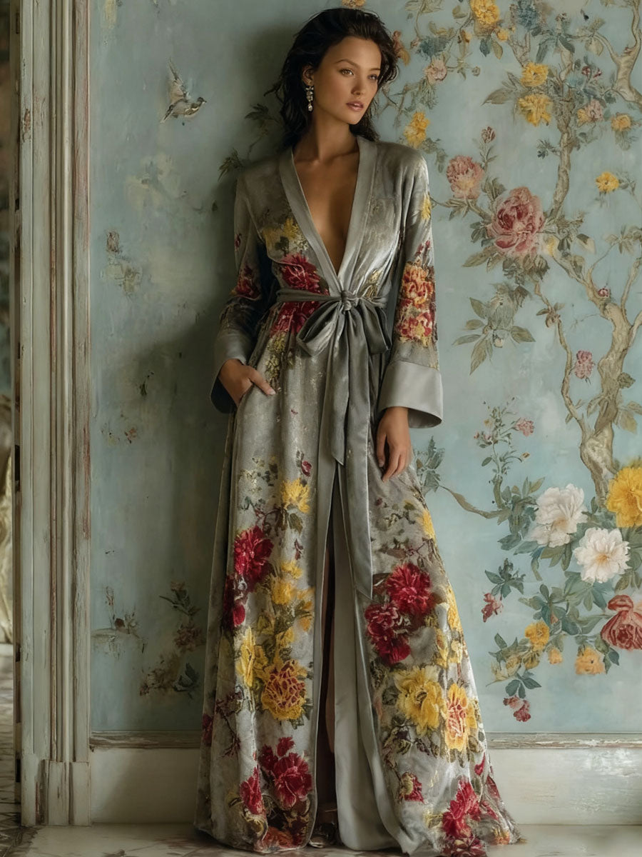 Autumn and winter elegant velvet robe (with belt)