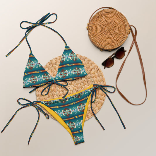 Green Art Aztec Print Bikini Set