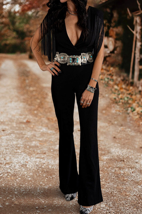 Beautiful Deep V Neck Tassel Jumpsuit