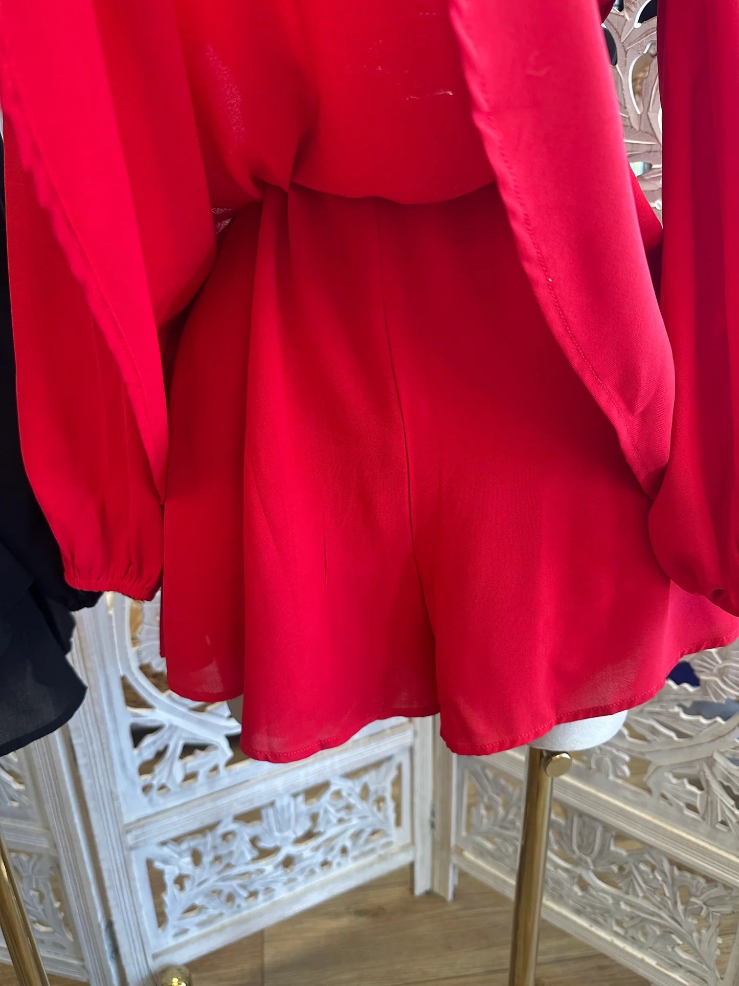 Western V-Neck Belted Romper Dress