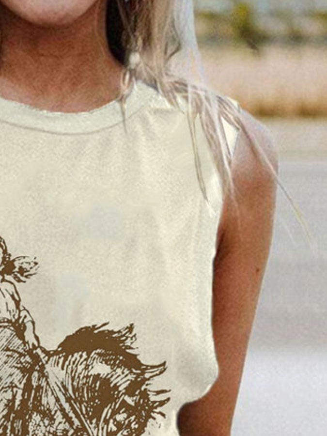 Women'S Western Retro Horse Print Casual Tank Top