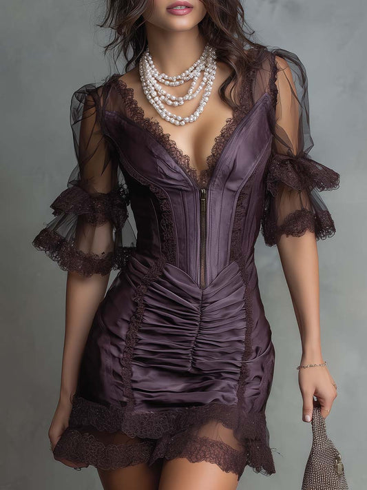 Vintage Plum Lace Corset Mini Dress