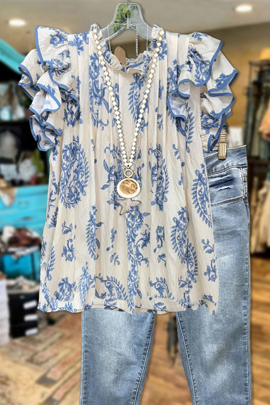 Elegant Contrast Graphic Print Blouse