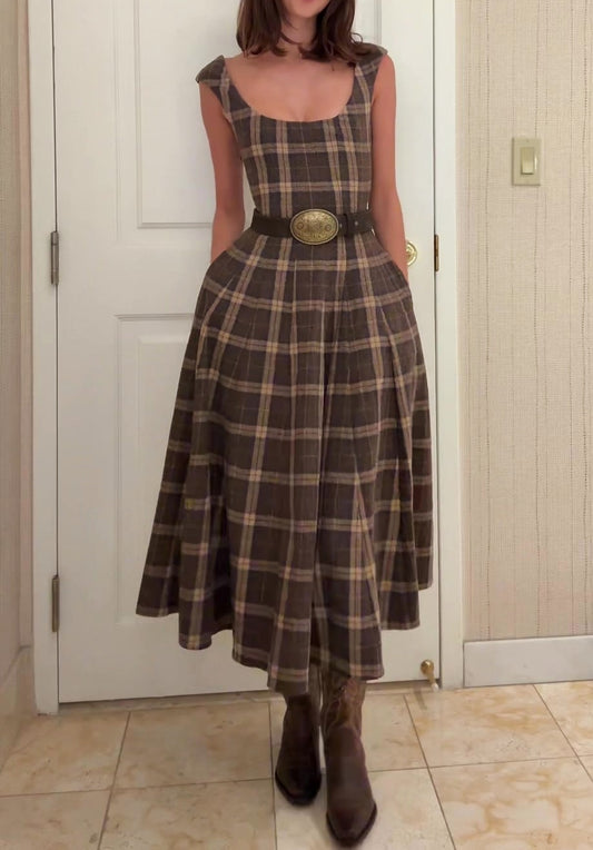 Retro Casual Plaid Overall Dress