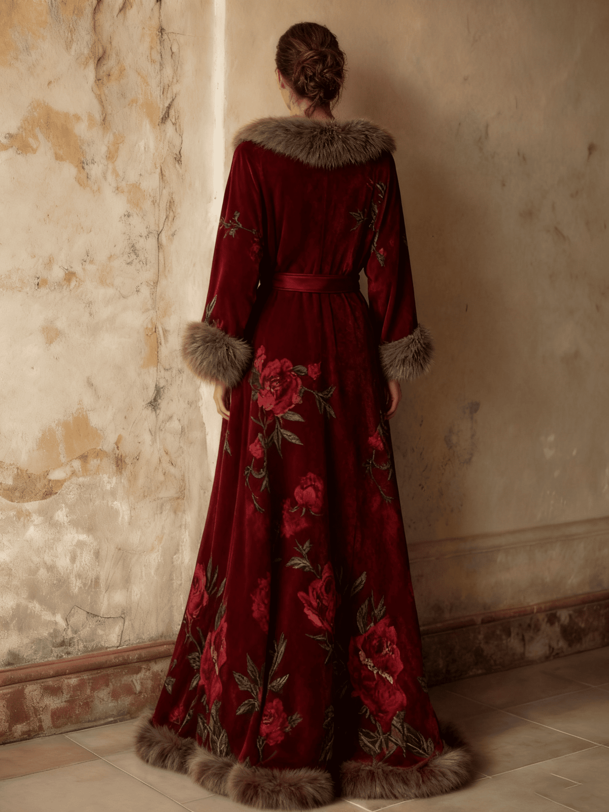 Women's Autumn and Winter Cotton Velvet Blended Robe (With Belt)