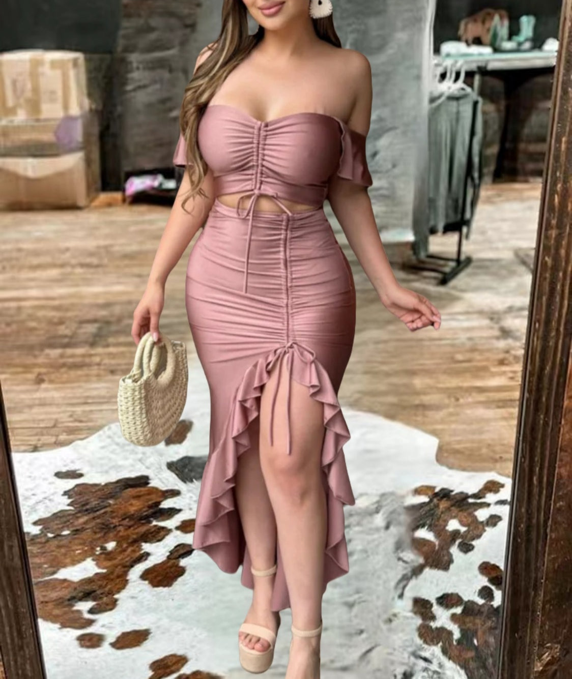 Western Charm Ruffle Cut-Out Dress