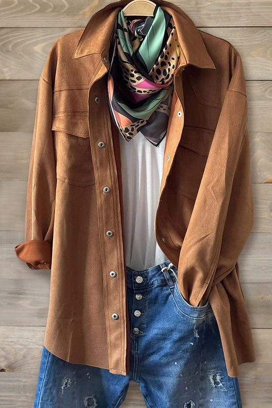 Casual Buttoned Suede Shirt Jacket