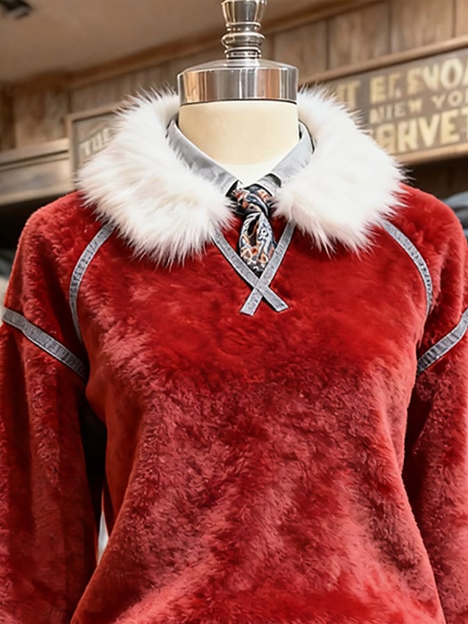 Women'S Christmas Contrasting Plush Sweatshirt