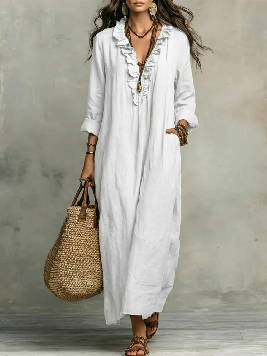Women's Solid Color Ruffled Art Casual Fashion Cozy Dress