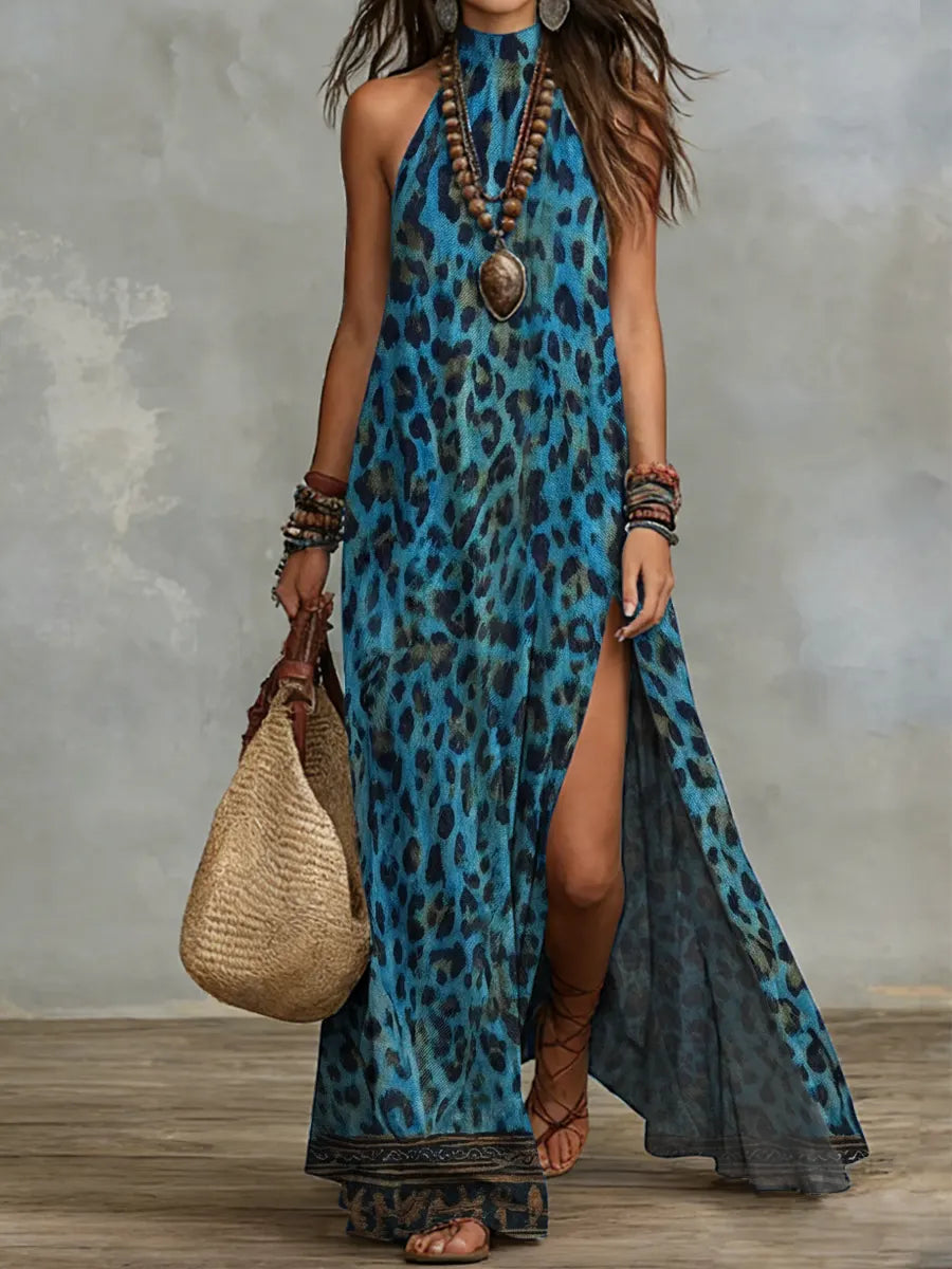 Women's Retro Leopard Art Print Casual Stylish Maxi Dress