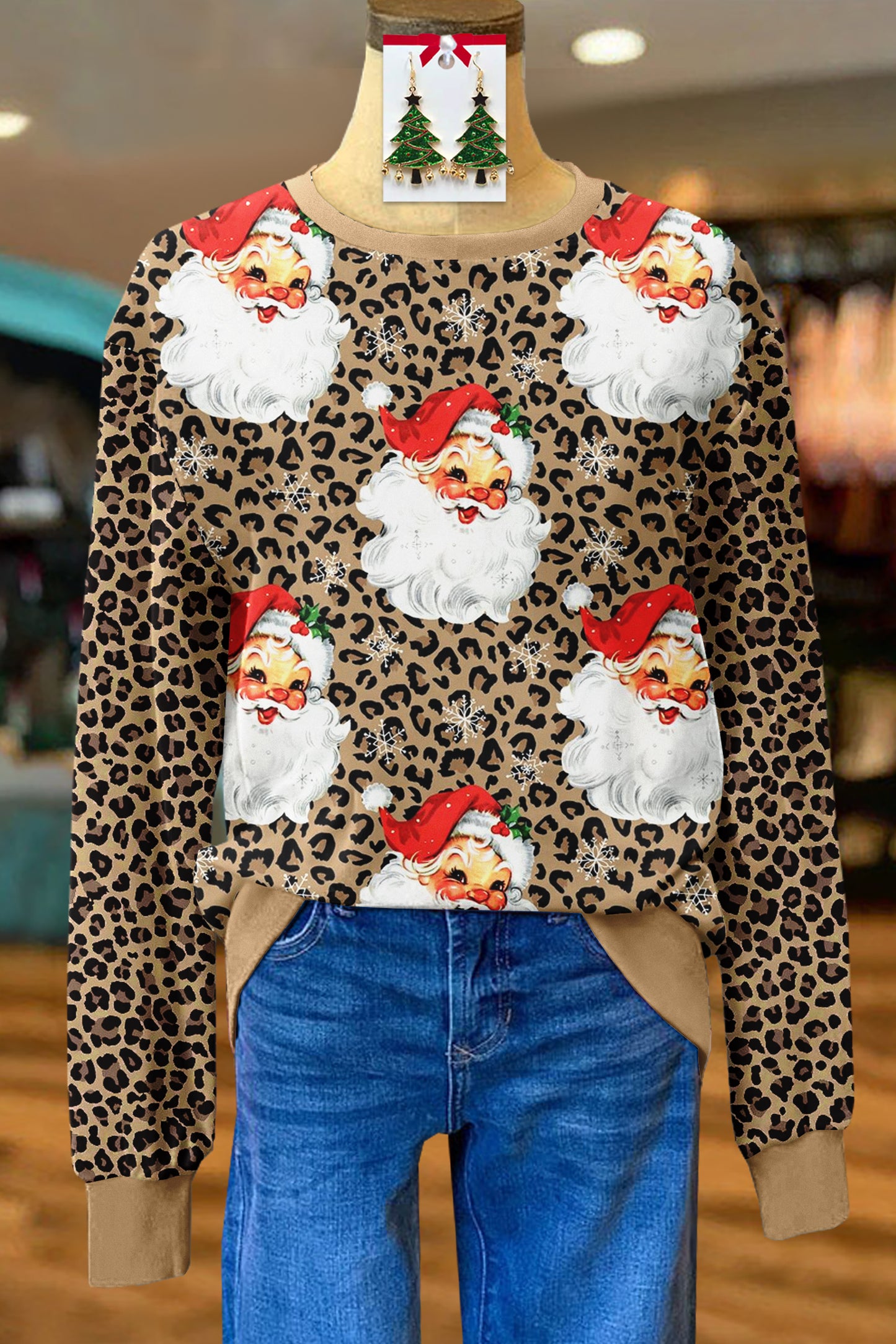 Christmas Santa Print Long Sleeve Top