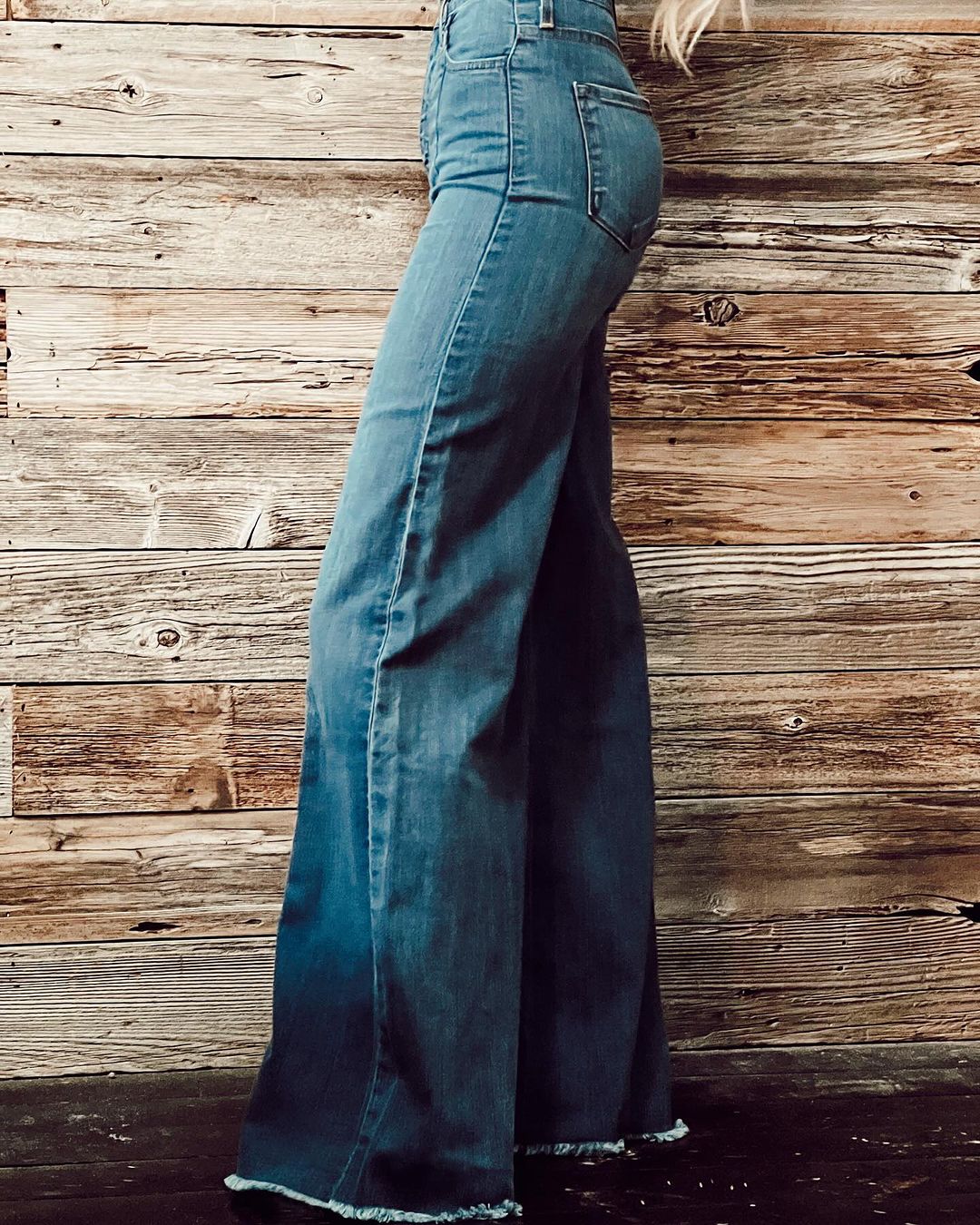 Retro women's blue high waist casual wide leg pants