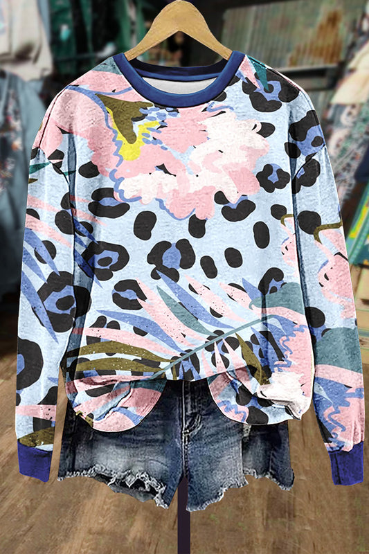 Colorful Leopaed Floral Print Sweatshirt