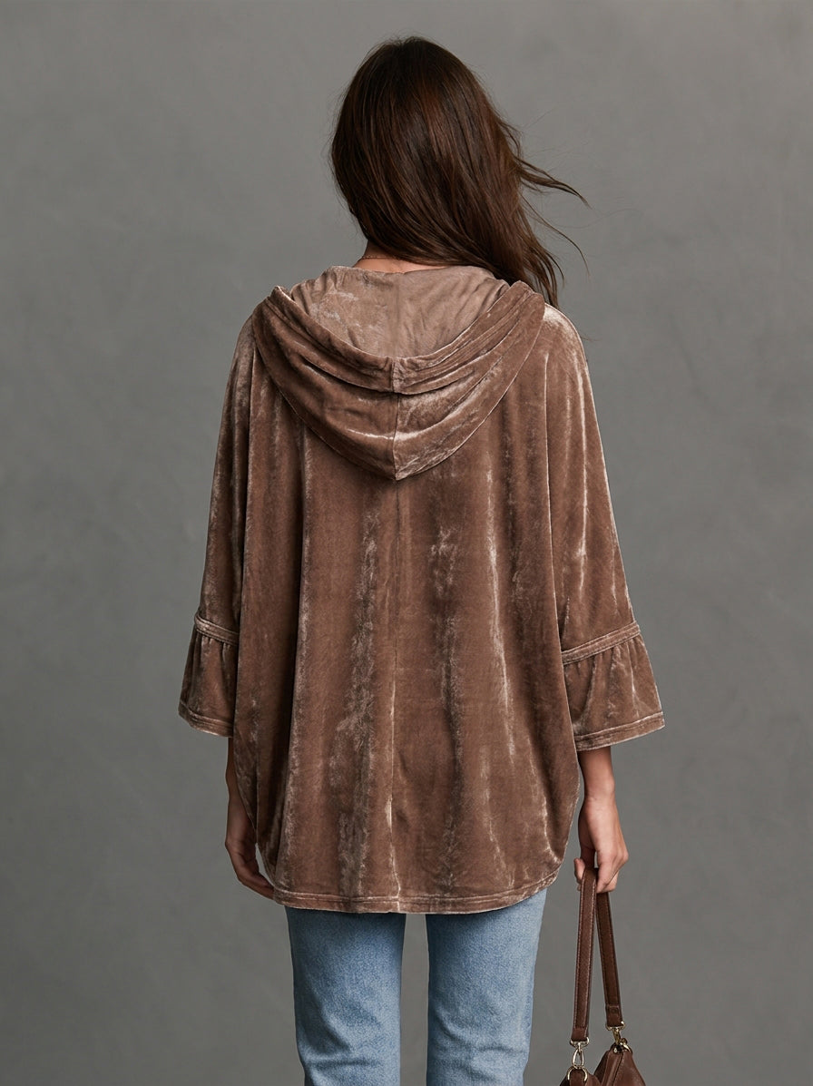 Women's Casual Brown Velvet Long-Sleeve Hoodie