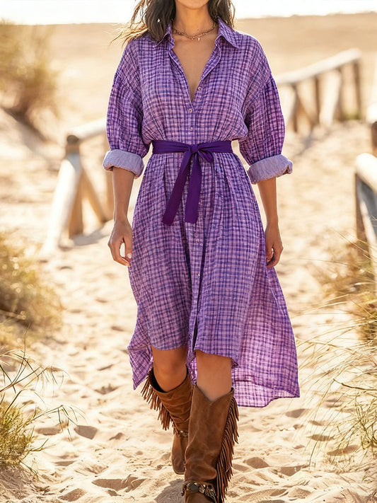 Women's Fashion Plaid Long Sleeve Dress