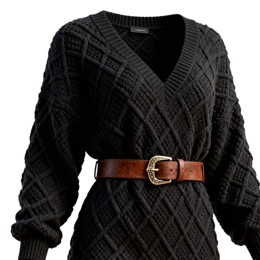 Women's Vintage Black Cable Knit Sweater Dress