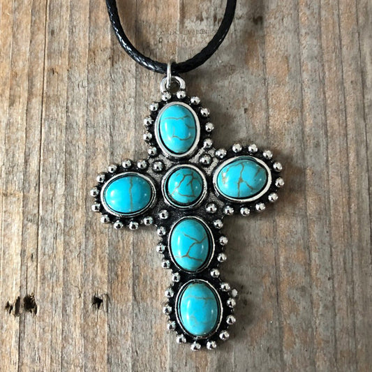 Vintage Turquoise Cross Necklace