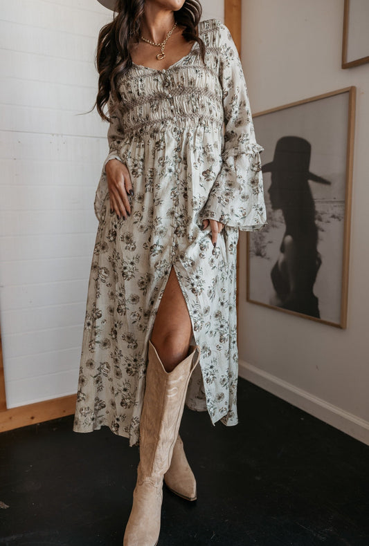 V Neckline Floral Maxi Dress