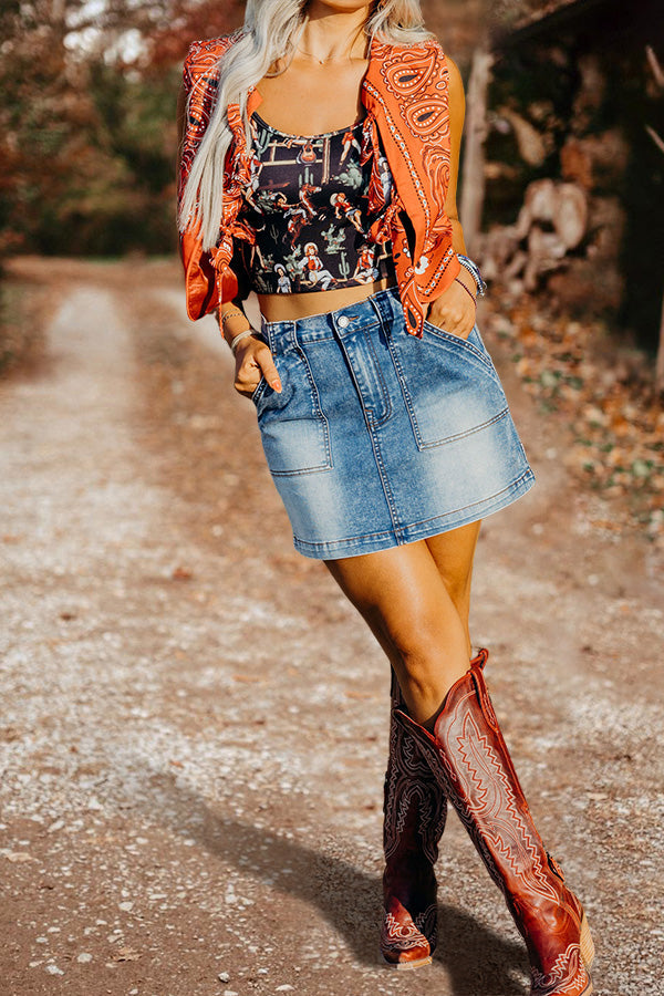 Retro Sexy Western Cowboy Print Vest