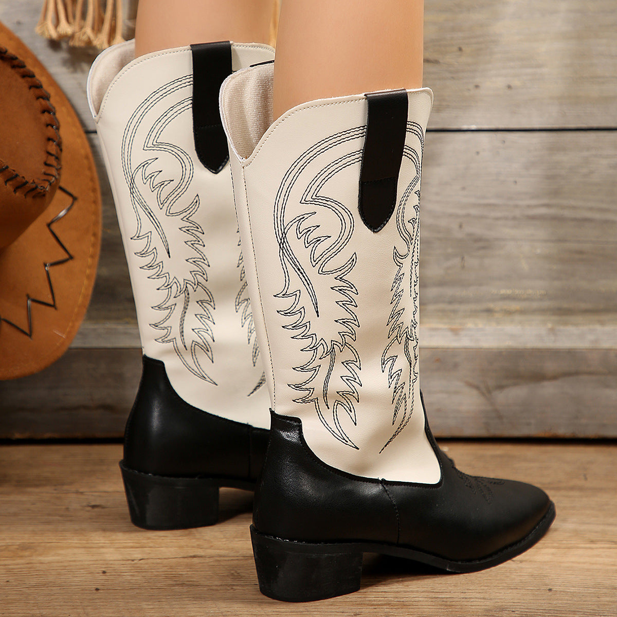 Womens Cowboy Embroidered Pointed High Western Boots