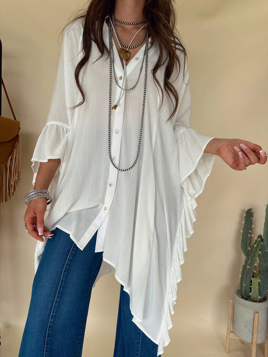 Ruffle Sides Oversized Tunic Shirt