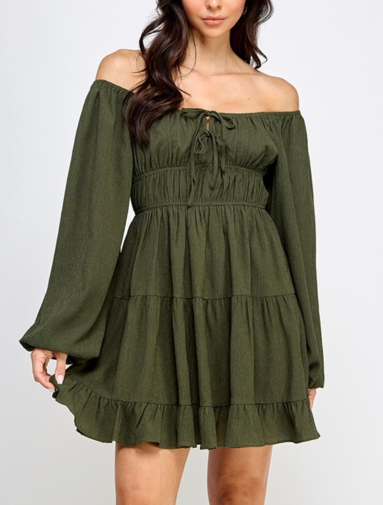 Vintage Long Sleeve Dress-Brown/Green