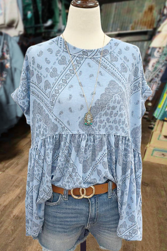 Ethnic Print Short Sleeve Tunic Top