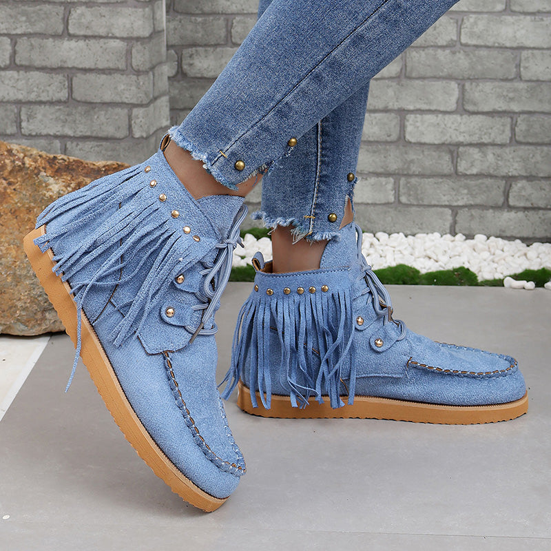 Fringed Lace-up Suede Boots