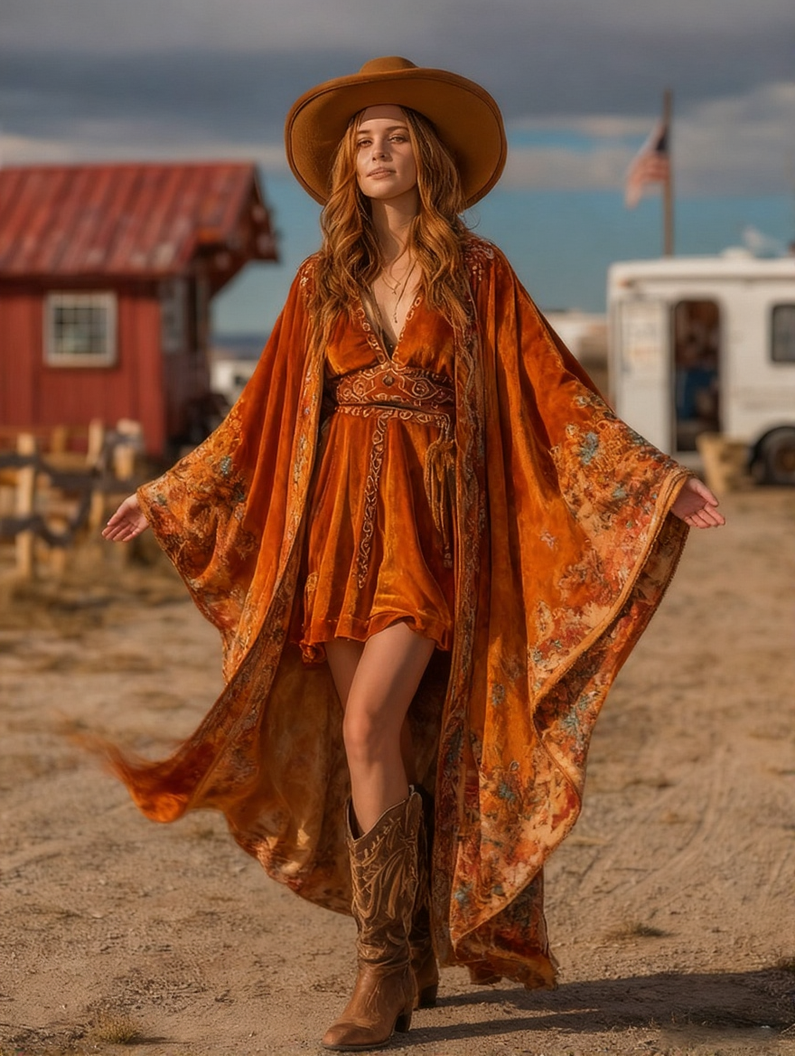 Elegant Outgoing Vintage Ethnic Free Print Long Coat & Dress Set