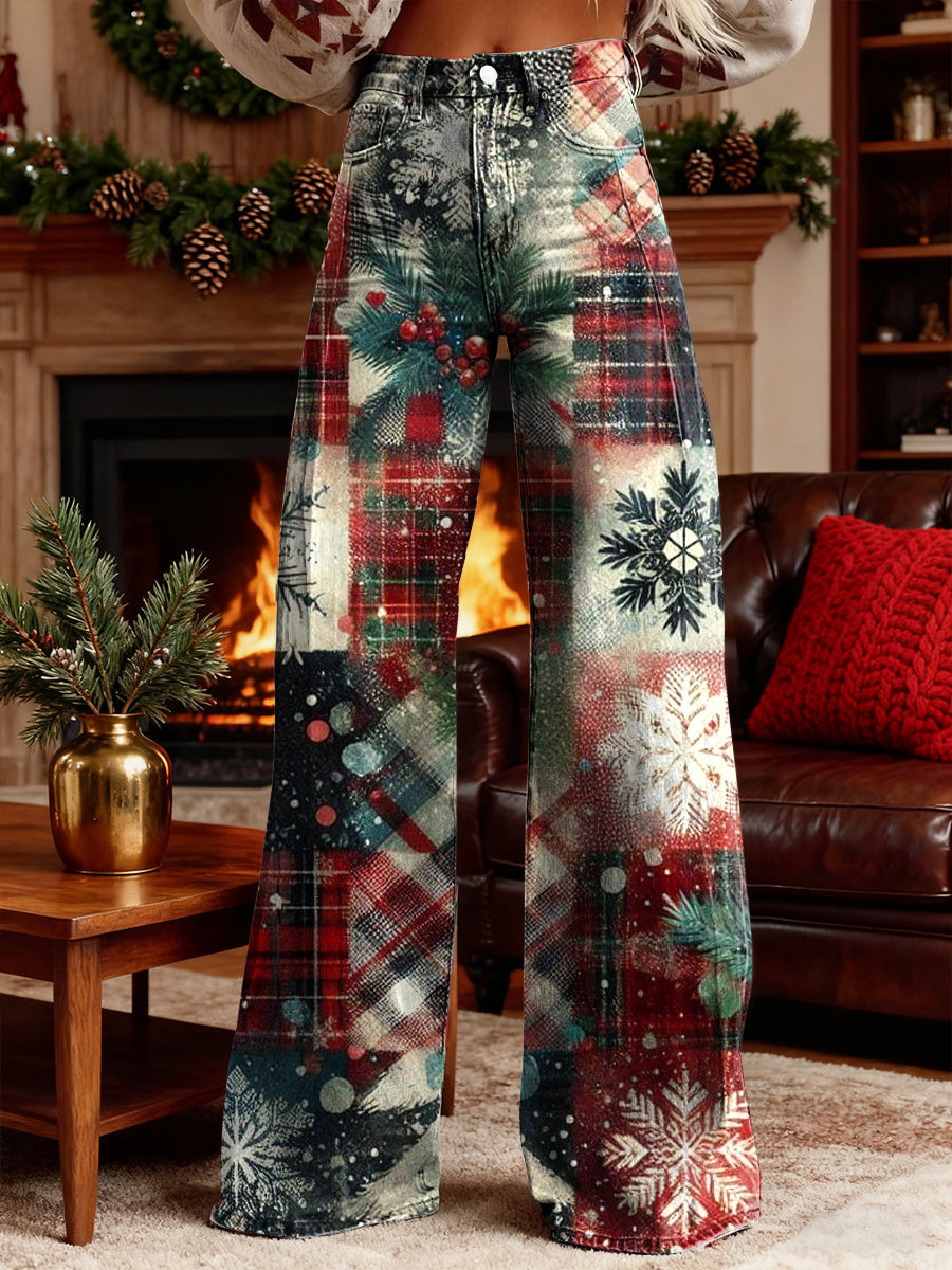 Women's Christmas Colorful Art Print Wide Leg Pants