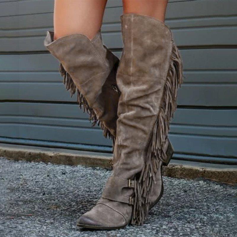 Low Heel Suede Winter Tassel Boots