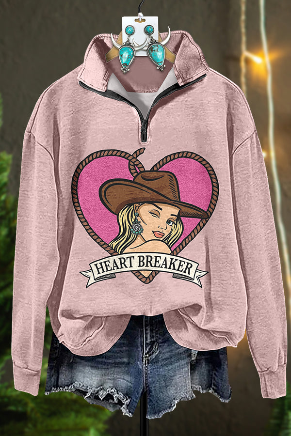 Western Valentine Heart Breaker Zipper Sweatshirt