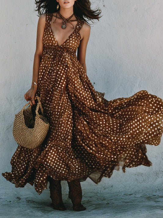 Polka Dot V-Neck Dress With Wide Straps