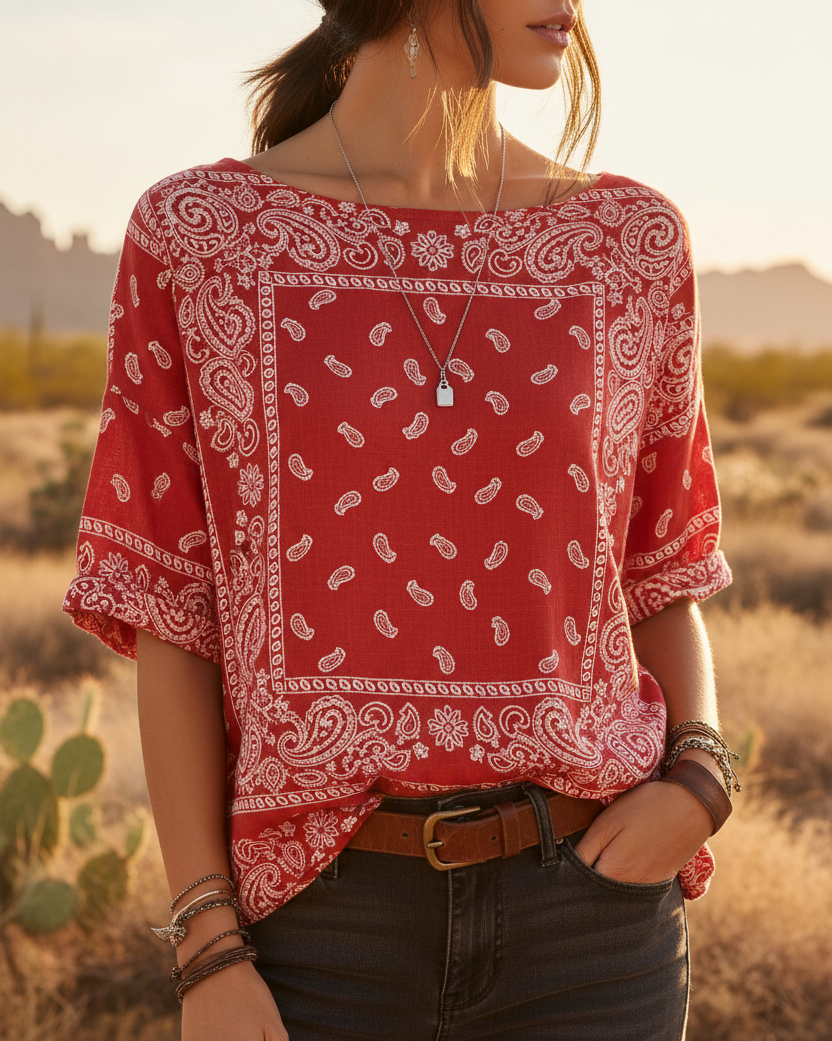 Red Bandana Paisley Print Top