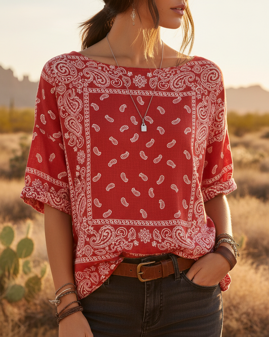 Red Bandana Paisley Print Top