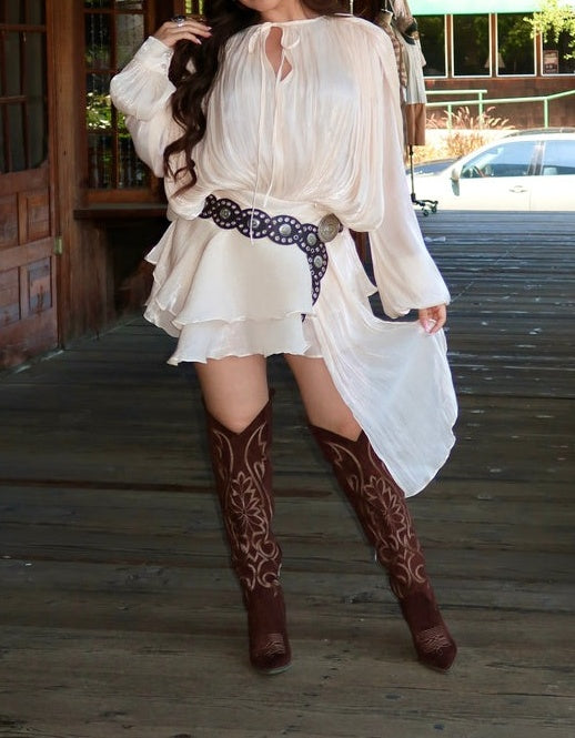 Champagne Plisse Ruffle Mini Dress