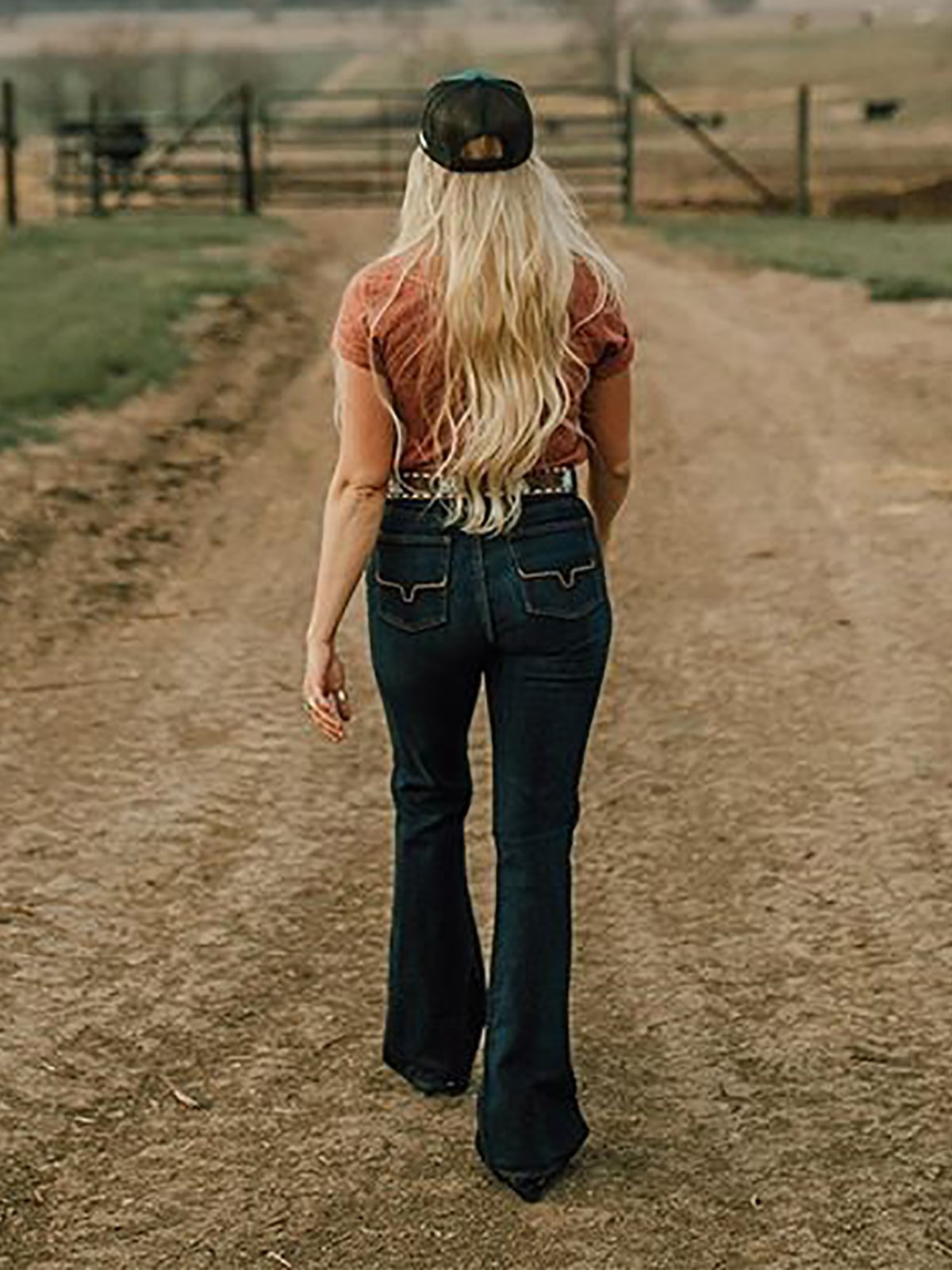 Dark blue western style straight jeans