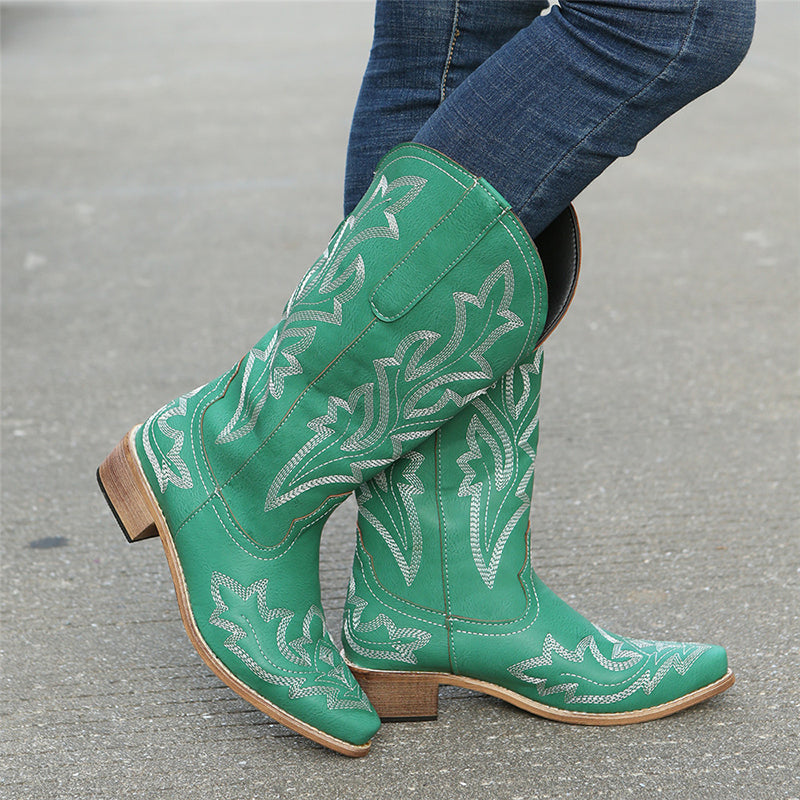 Embroidered Leather Boots