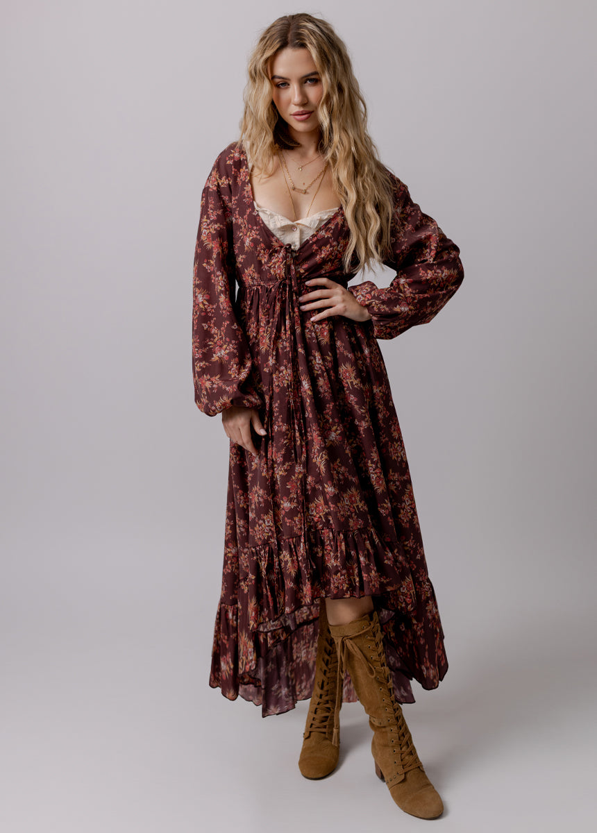 Beri Dress in Burgundy Floral