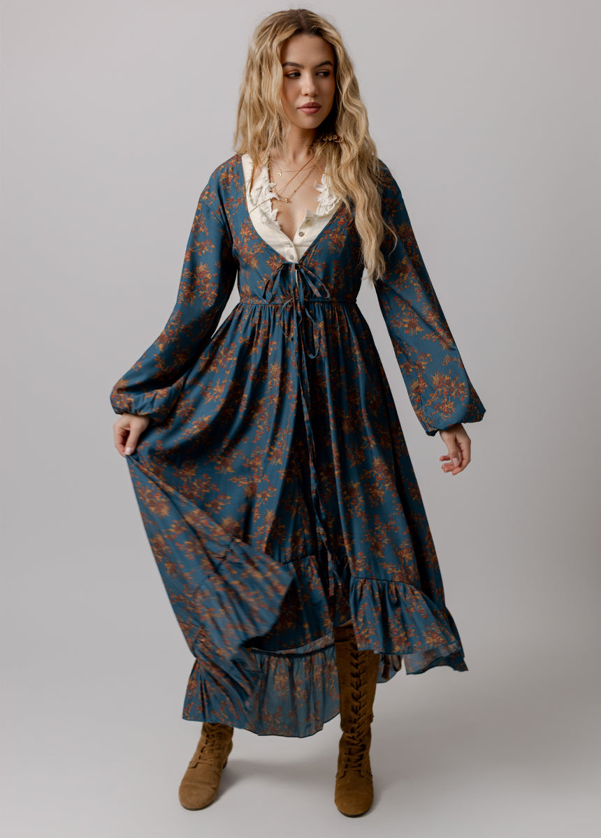 Beri Dress in Dark Chambray Floral