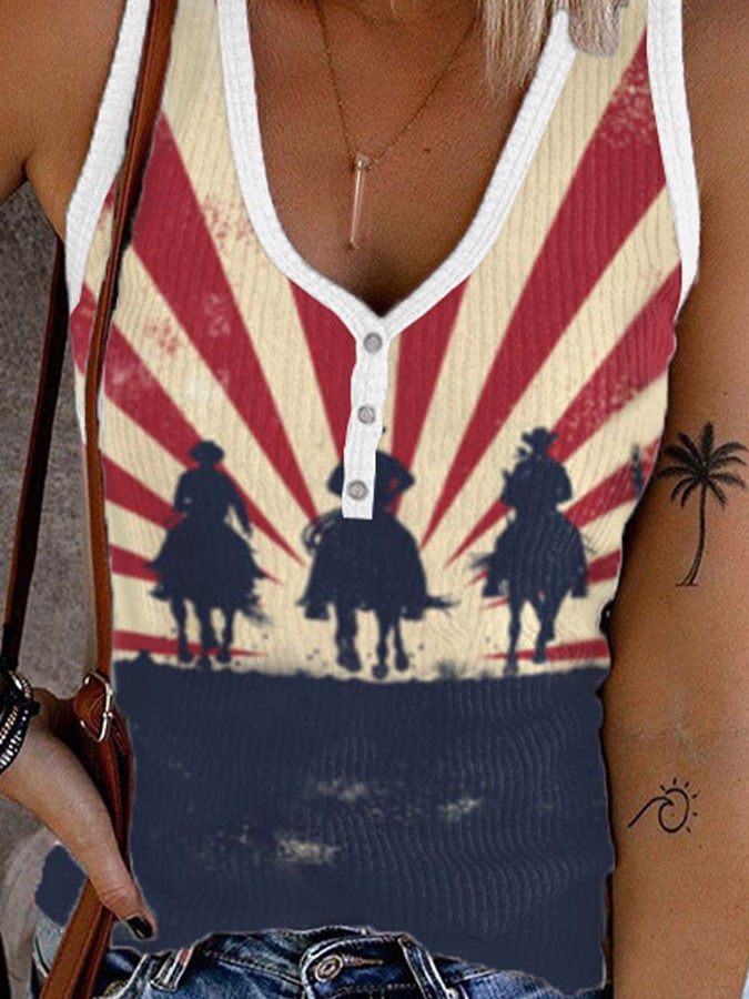 Women's Western Print Round Neck Sleeveless Tank Top