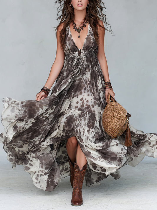 Irregular Print V-Neck Dress