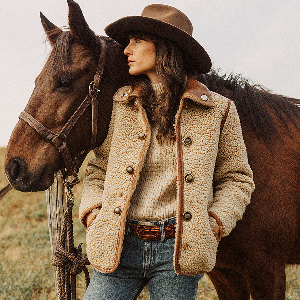 Women's Make Old Lambskin Collar Patchwork Suede Jacket