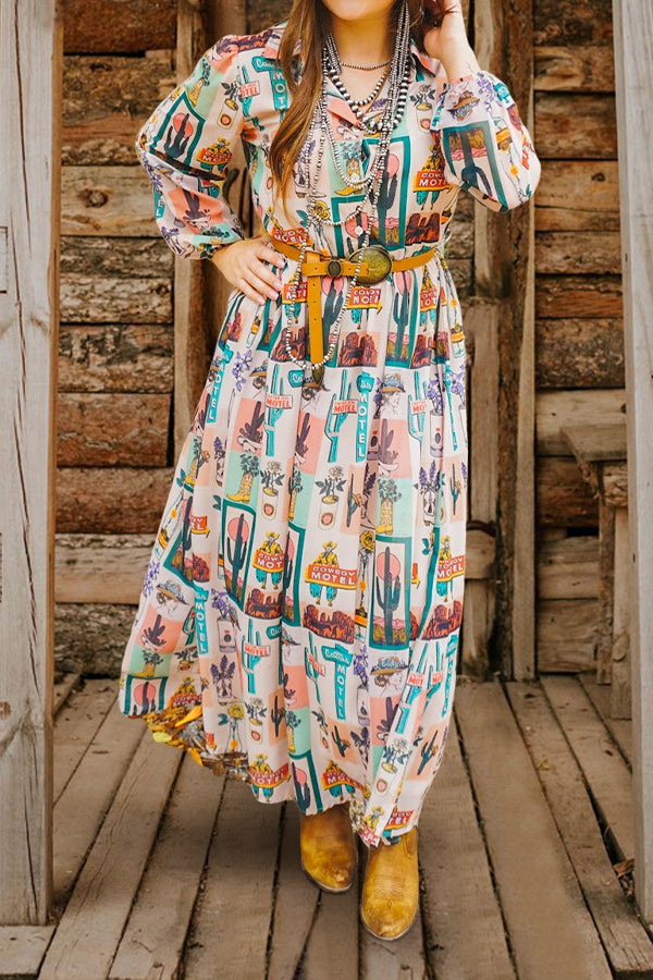 Vintage Cowgirl Printed Dress