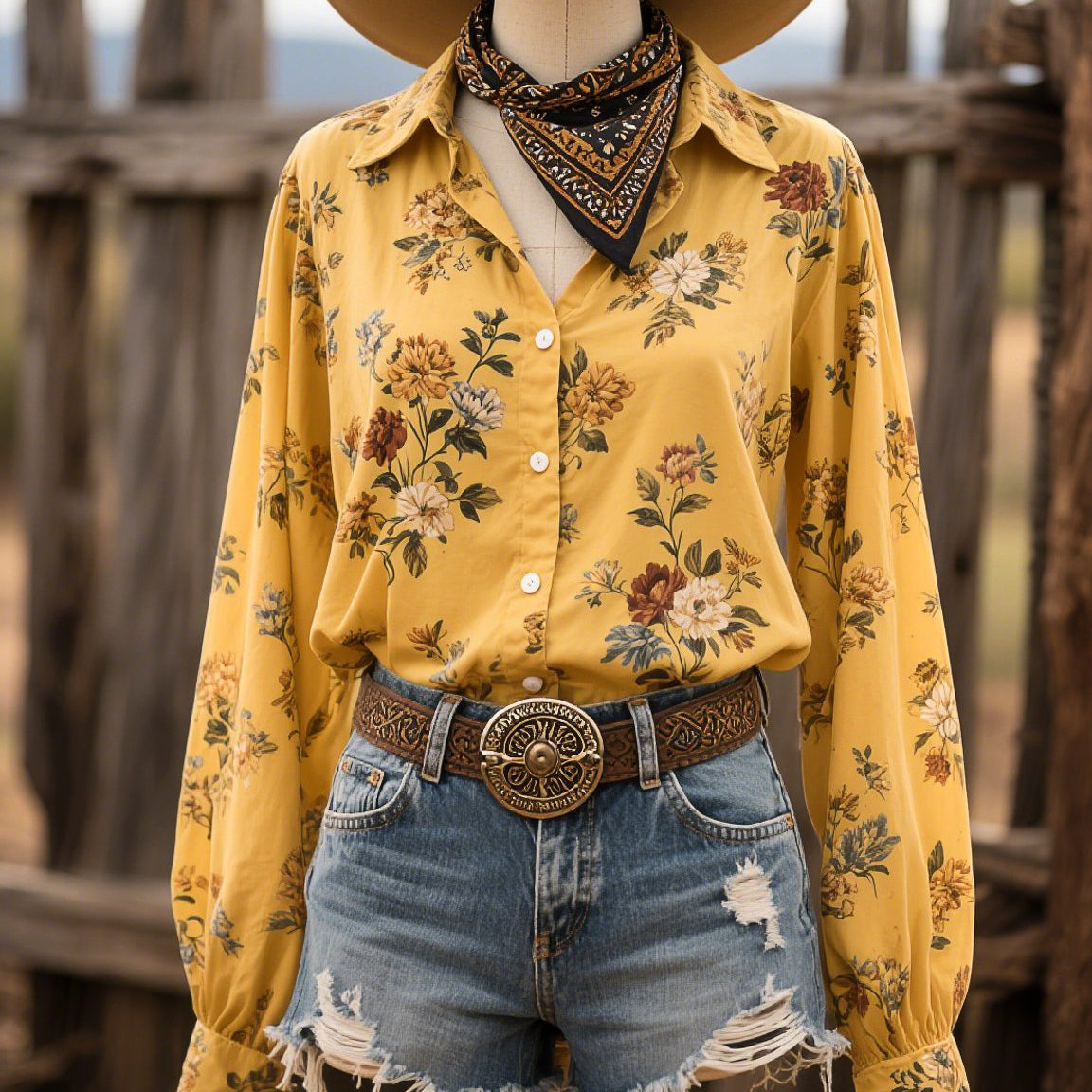 Women's Vintage Casual Western Floral Long Sleeve Shirt