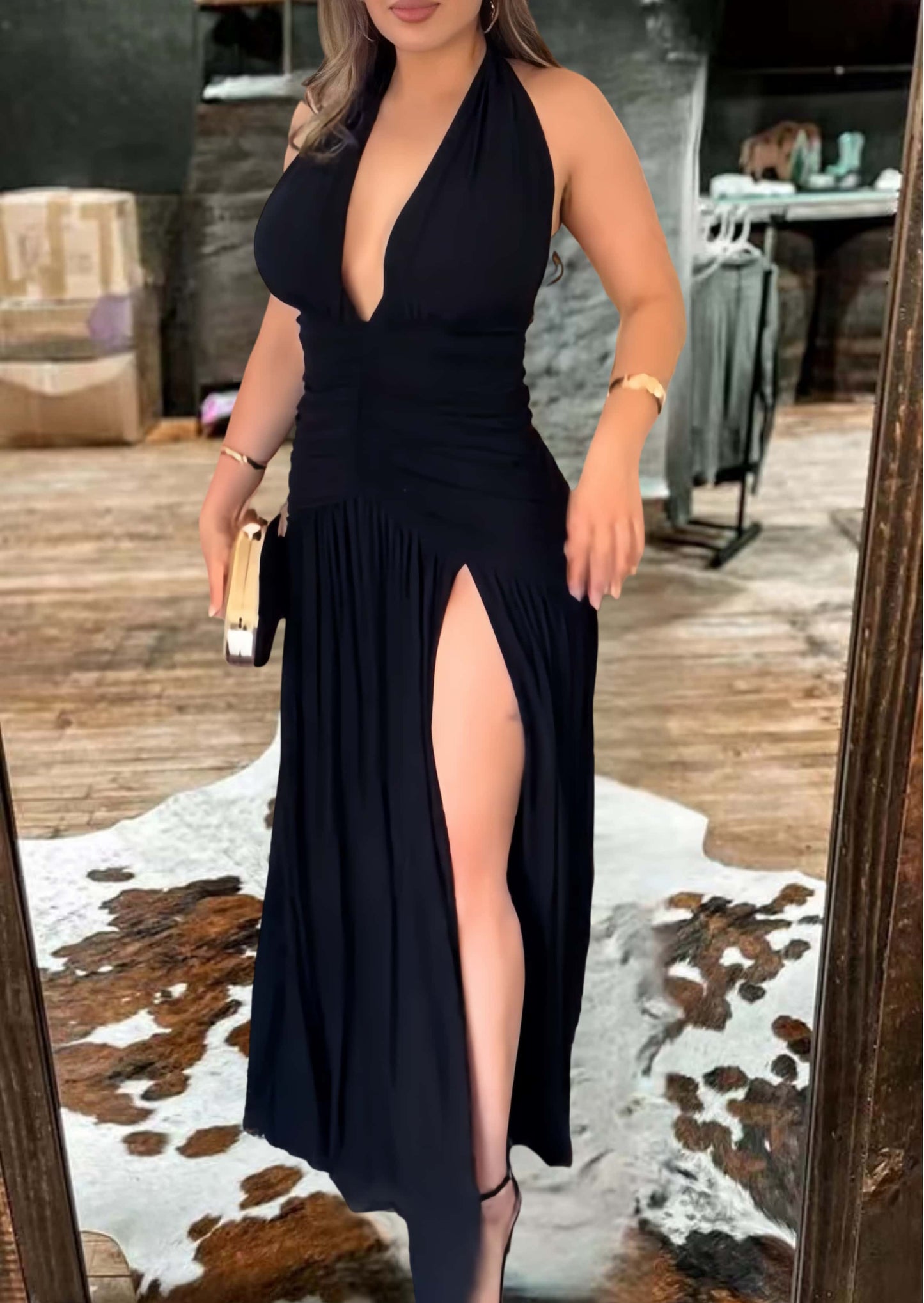 Sexy Deep V-Neck Split Maxi Dress